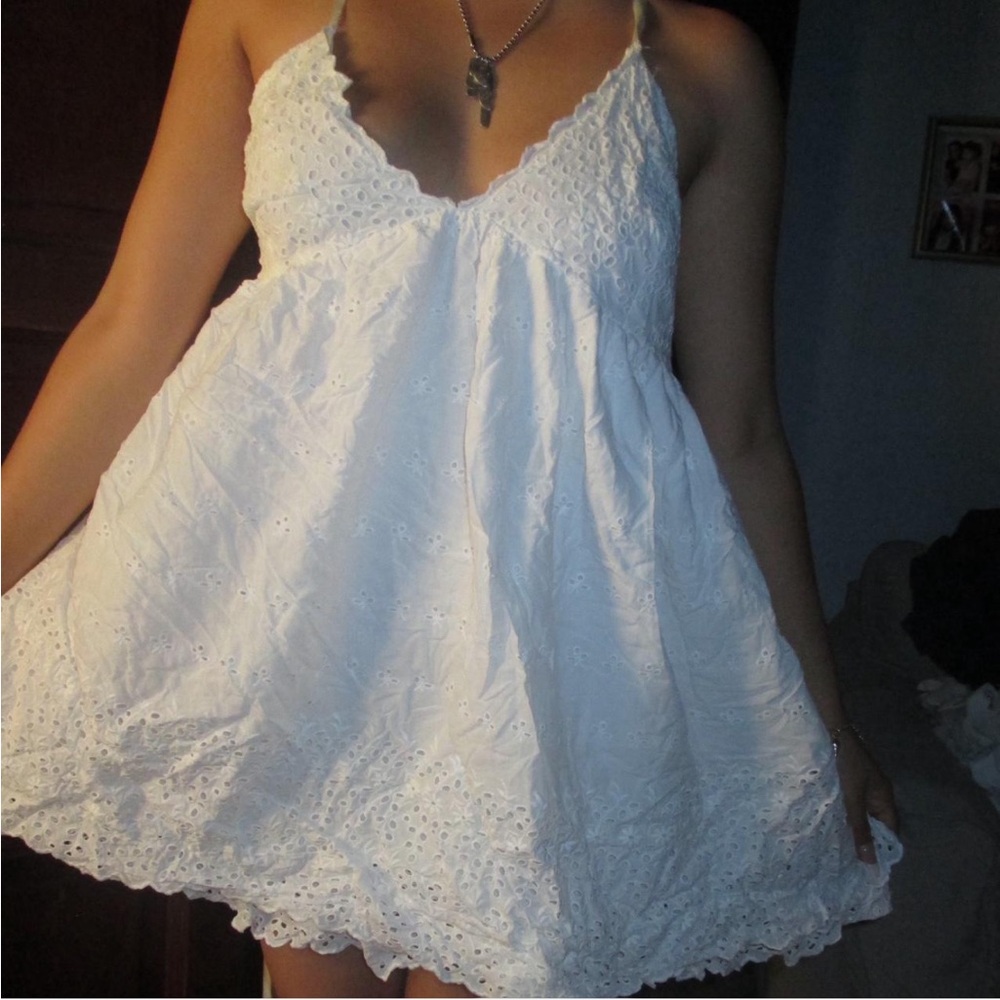 Free People Lillia White Eyelet Dress Cream lace halter with adjustable straps